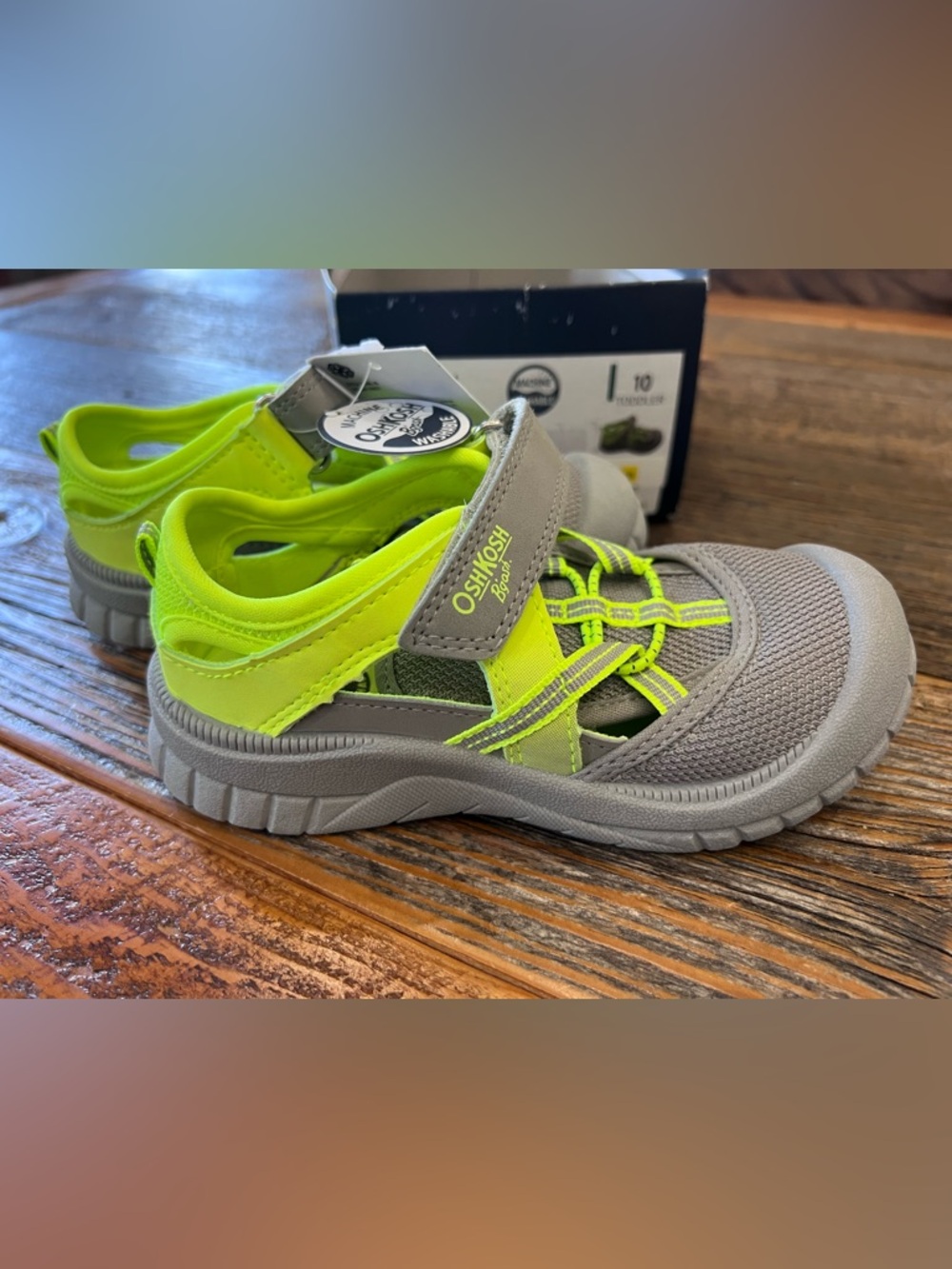OshKosh B'gosh Neon Yellow/Green and Gray Kids Sandals